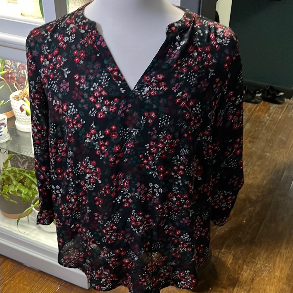 Maurices Black and Pink Relaxed Buttoned Blouse